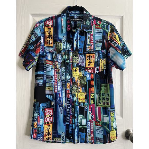 JUST ATTITUDE Graphic Tokyo Shinjwku Nights Button Down Shirt - Picture 1 of 15
